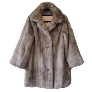 VTG 60s Grandella Faux Blonde Mink Fur Coat L Jacquard Lined Elegant Mod Glam